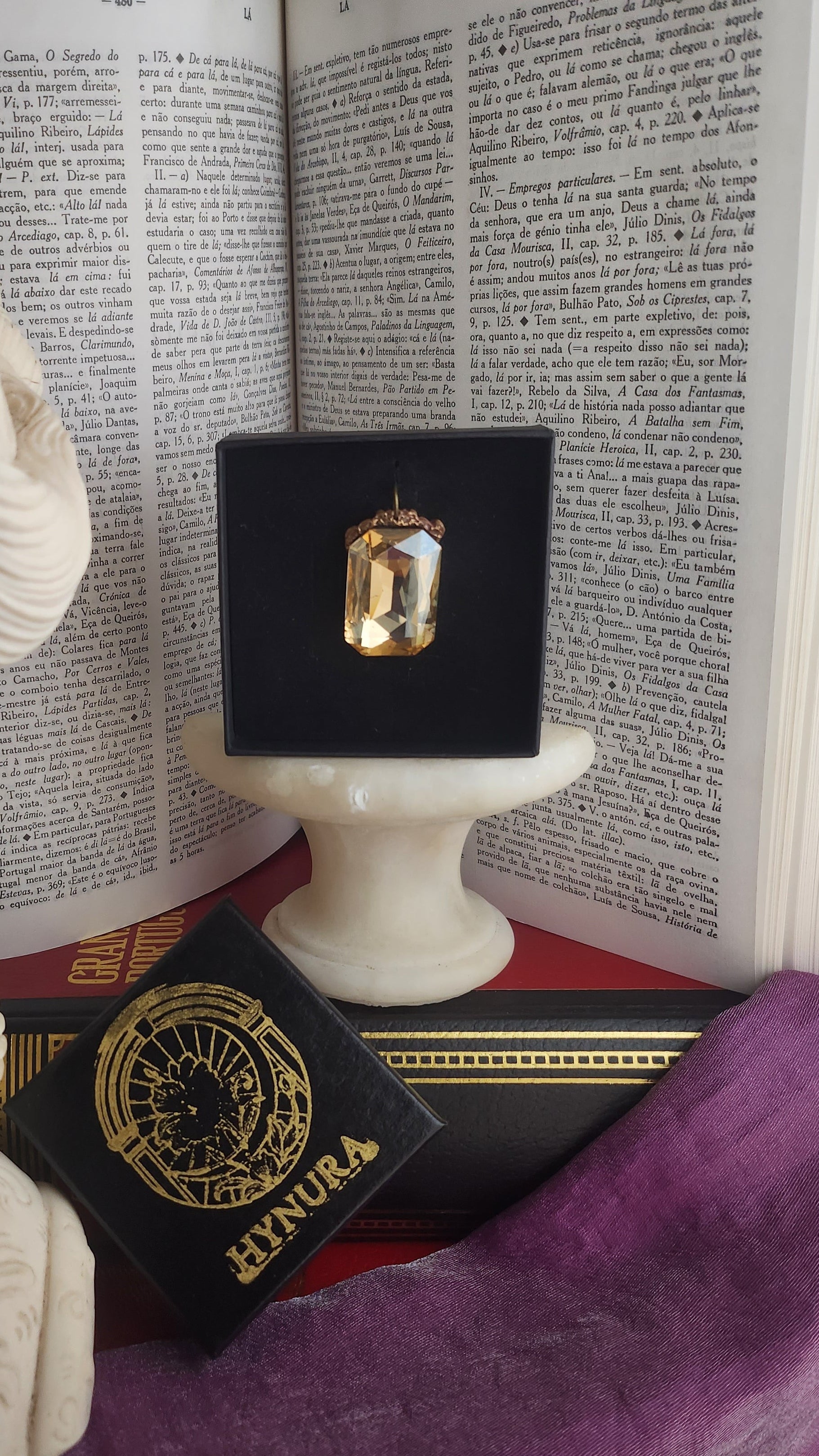 Mystic Baroque Collection – Handmade Bronze Pendant with Light Amber Octagon Crystal