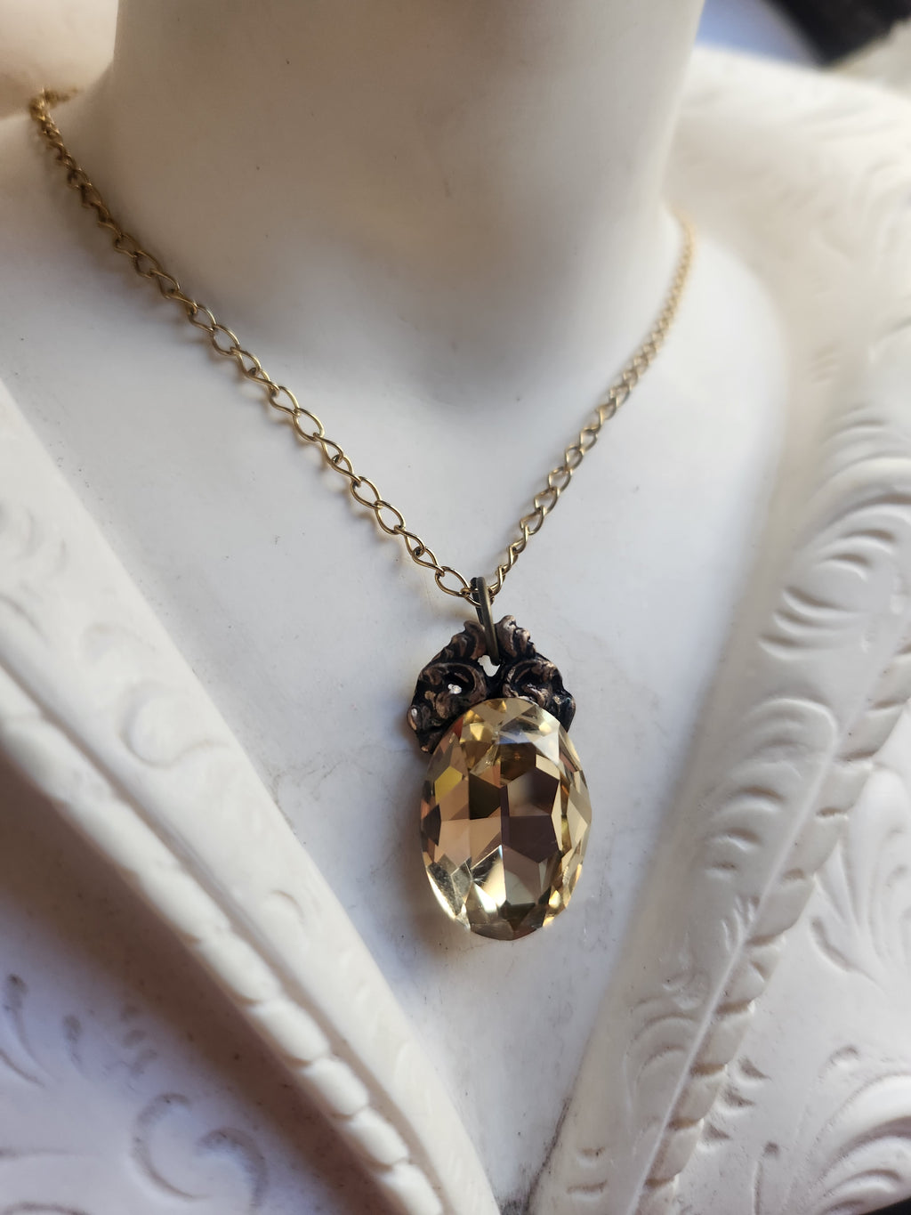 Arcane Resonance Collection – Small Handmade Bronze Pendant with Light Amber Oval Crystal
