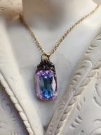 Arcane Resonance Collection – Handmade Bronze Pendant with Pink and Blue Octagon Crystal