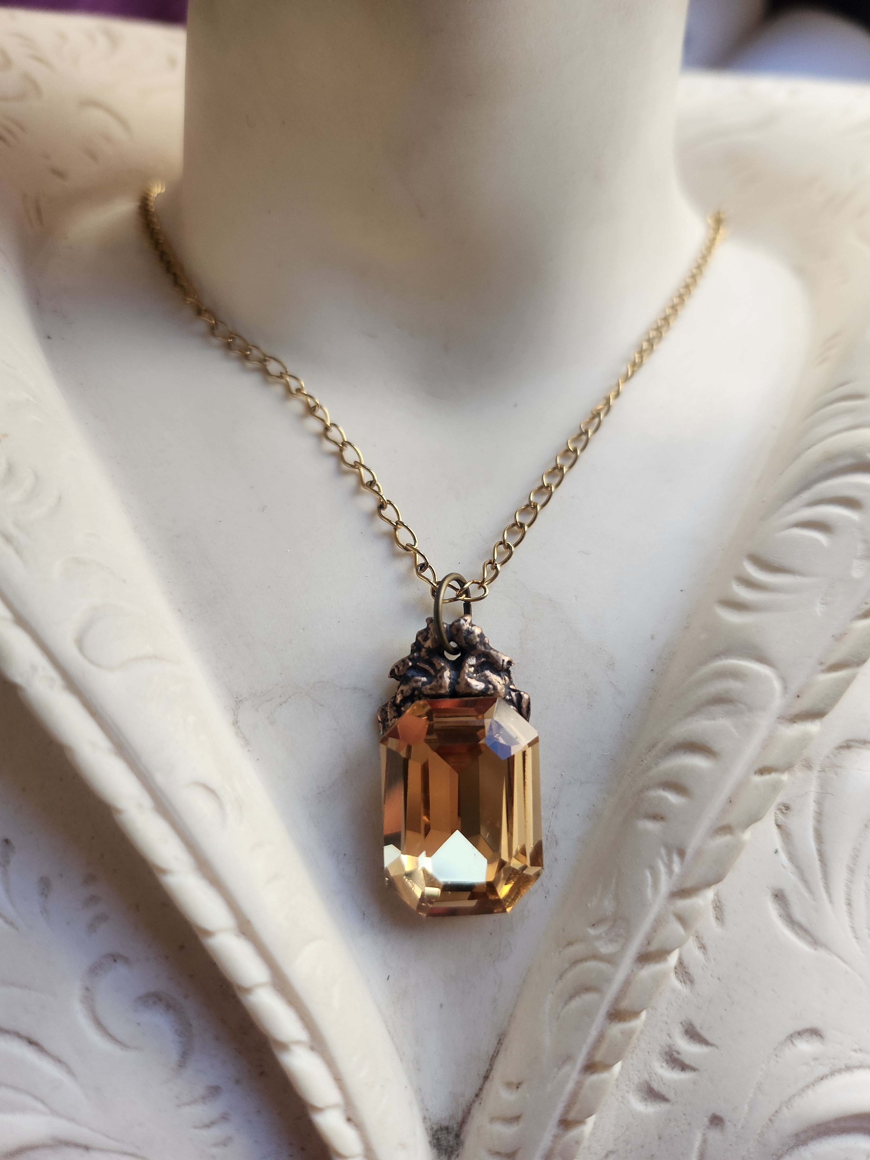 Arcane Resonance Collection – Handmade Bronze Pendant with Golden Octagon Crystal