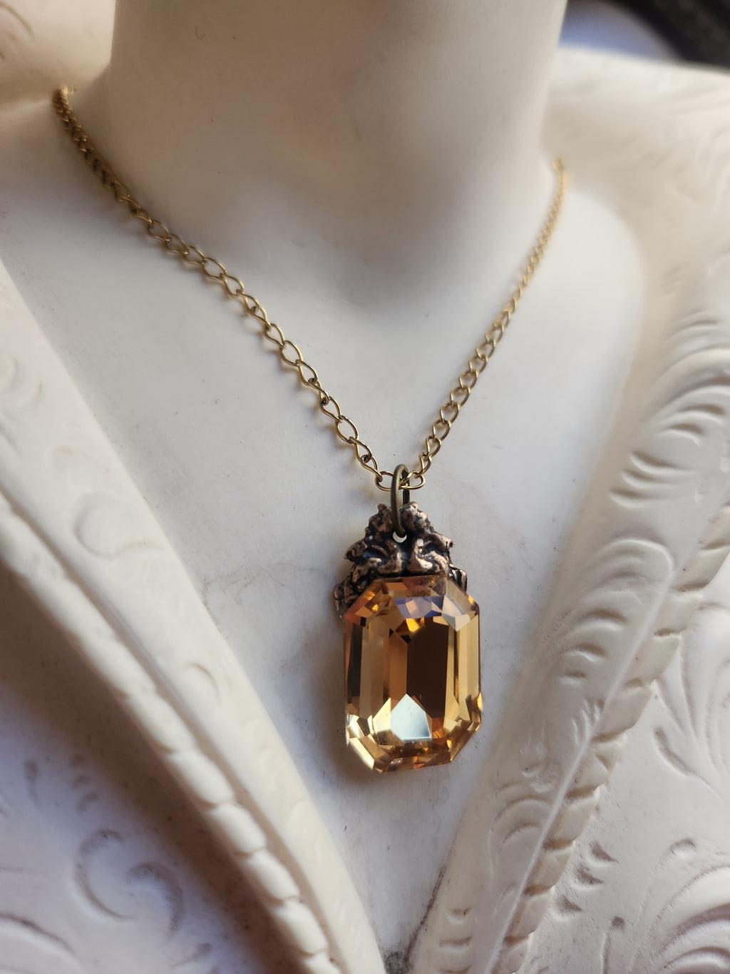 Arcane Resonance Collection – Handmade Bronze Pendant with Golden Octagon Crystal