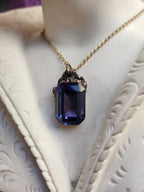 Arcane Resonance Collection – Handmade Bronze Pendant with Sapphire Blue Octagon Crystal