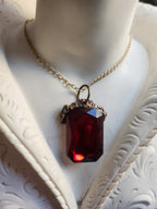 Mystic Baroque Collection – Handmade Bronze Pendant with Deep Red Octagon Crystal