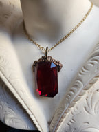 Mystic Baroque Collection – Handmade Bronze Pendant with Deep Red Octagon Crystal