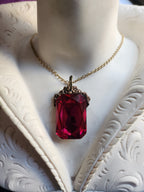 Mystic Baroque Collection – Handmade Bronze Pendant with Fuchsia Octagon Crystal