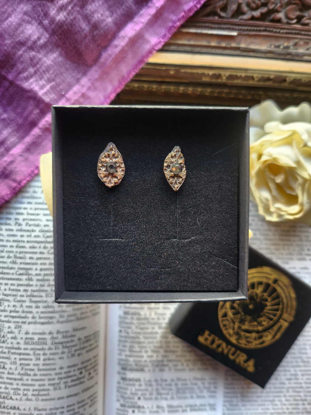 Arcane Resonance Collection - Handmade Bronze Grey Crystal Earrings