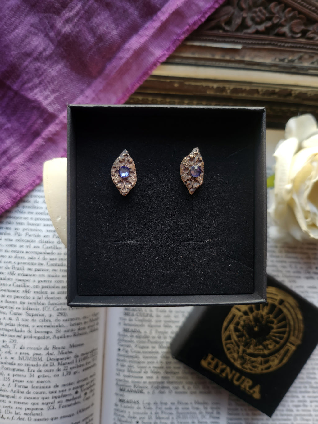 Arcane Resonance Collection - Handmade Bronze Lilac Crystal Earrings