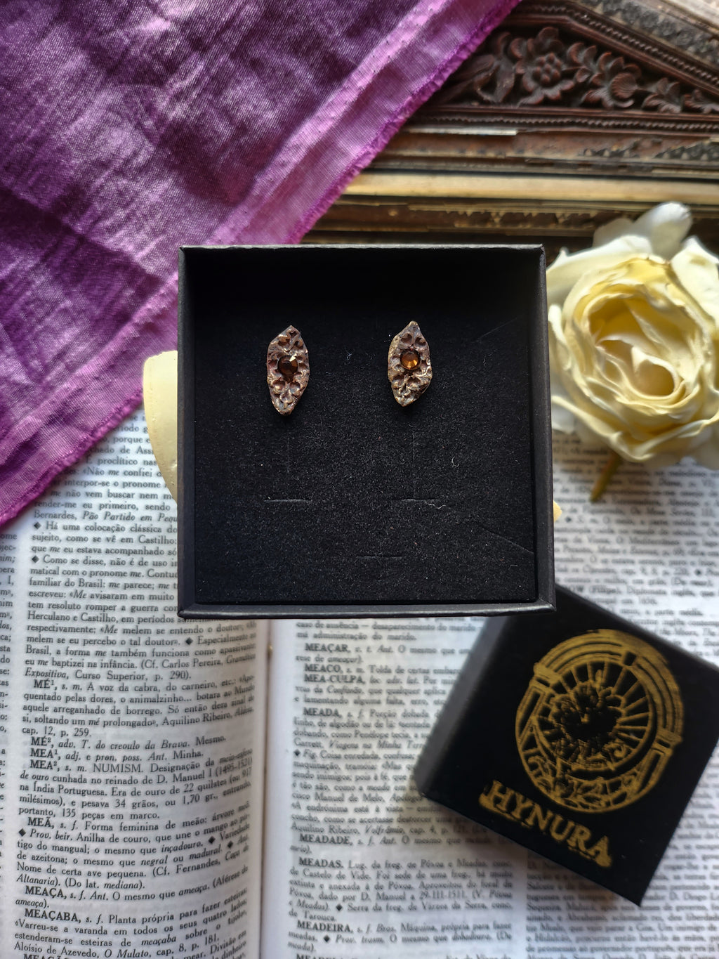 Arcane Resonance Collection - Handmade Bronze Brown Crystal Earrings