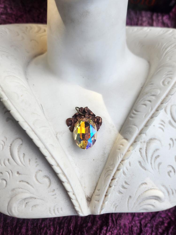 Arcane Resonance Collection – Handmade Copper Pendant with Iridescent Oval Crystal