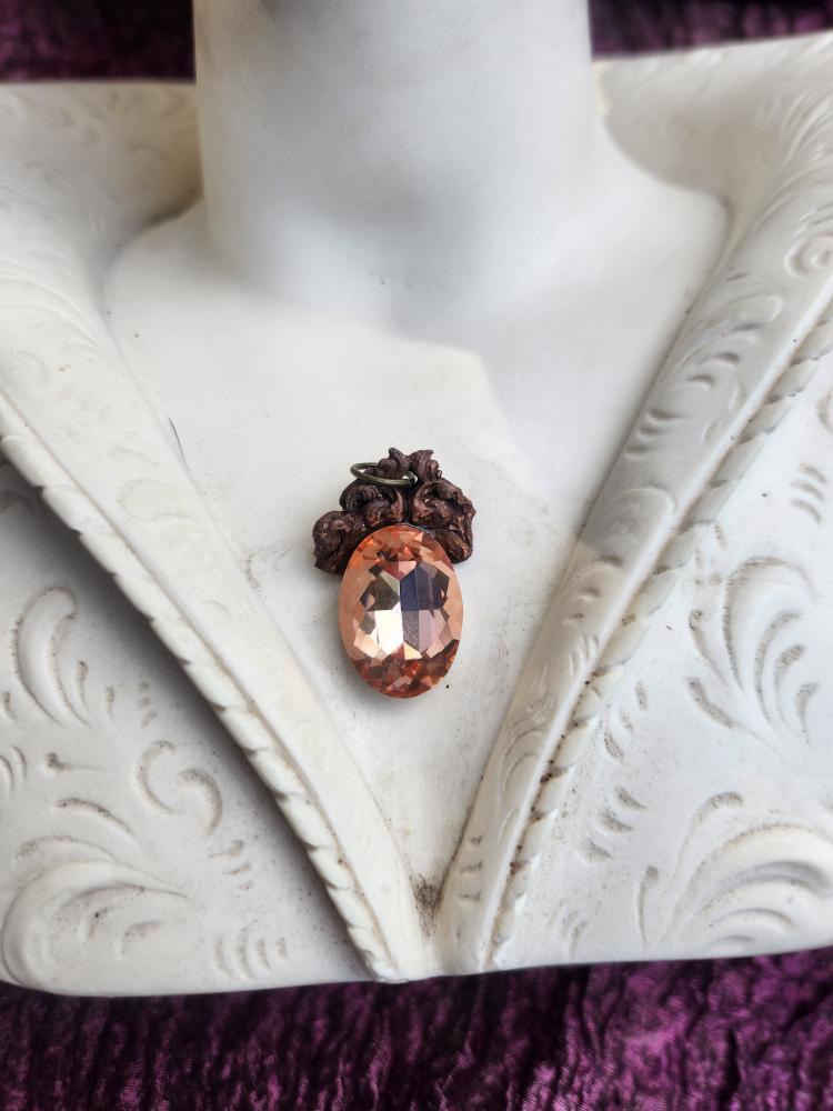 Arcane Resonance Collection – Handmade Copper Pendant with Salmon Oval Crystal