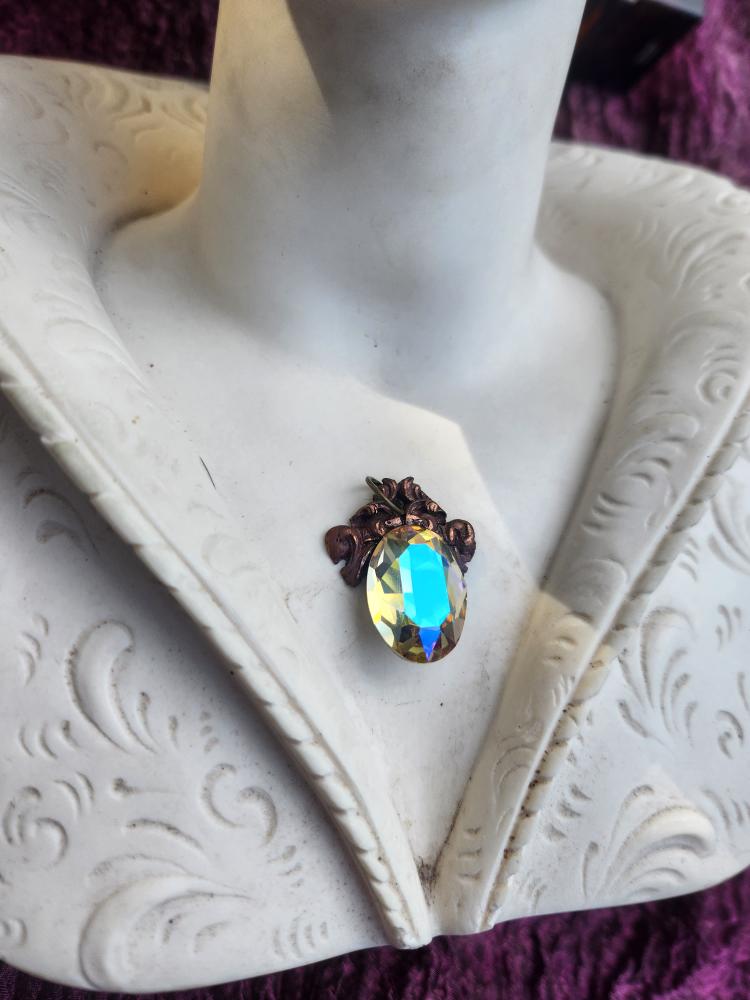Arcane Resonance Collection – Handmade Copper Pendant with Iridescent Oval Crystal