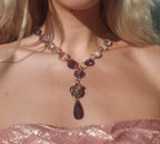 Midnight Garden Necklace – Witchy Bronze Pendant with Purple Crystals – Fairycore Jewelry – Romantic Boho Gift – Rose Amulet