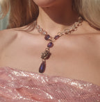 Midnight Garden Necklace – Witchy Bronze Pendant with Purple Crystals – Fairycore Jewelry – Romantic Boho Gift – Rose Amulet
