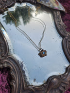 Flower Pendant Necklace – Bronze Cherry Blossom with Light Blue Crystal – Romantic Nature Jewelry – Handmade Gift for Her