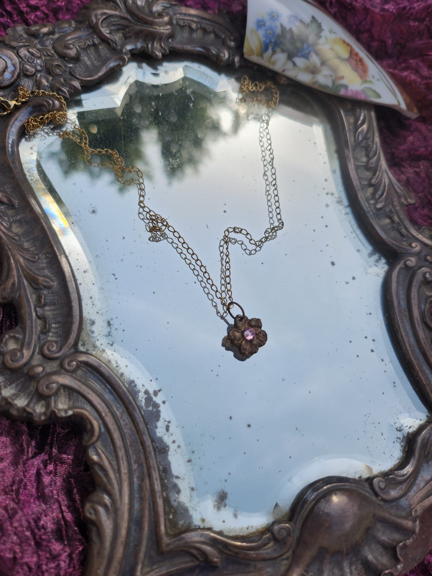 Eternal Bloom Collection – Handmade Bronze Flower Pendant with Light Pink Crystal