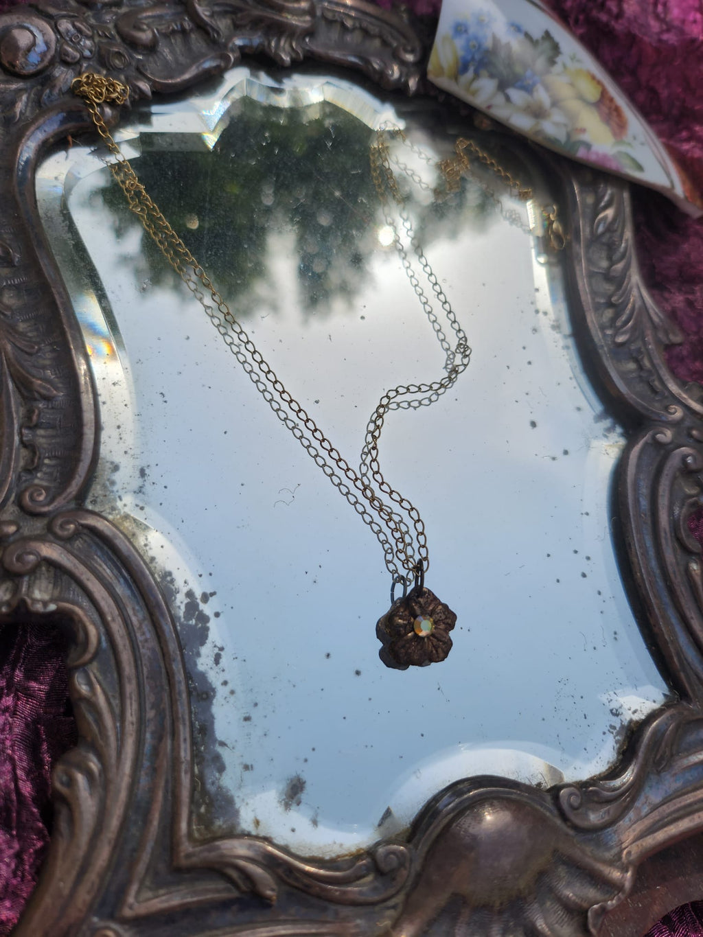 Flower Pendant Necklace – Bronze Cherry Blossom with Yellow Opal Crystal – Romantic Nature Jewelry – Handmade Gift for Her