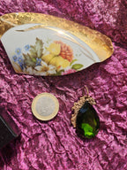 Emerald Green Teardrop Pendant – Bronze Forest Necklace – Witchy Jewelry – Handmade Fairycore Gift