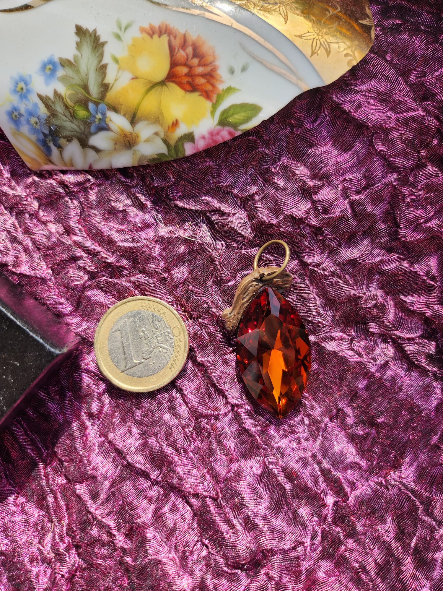 Mystic Baroque Collection – Handmade Bronze Pendant with Amber Crystal Navette
