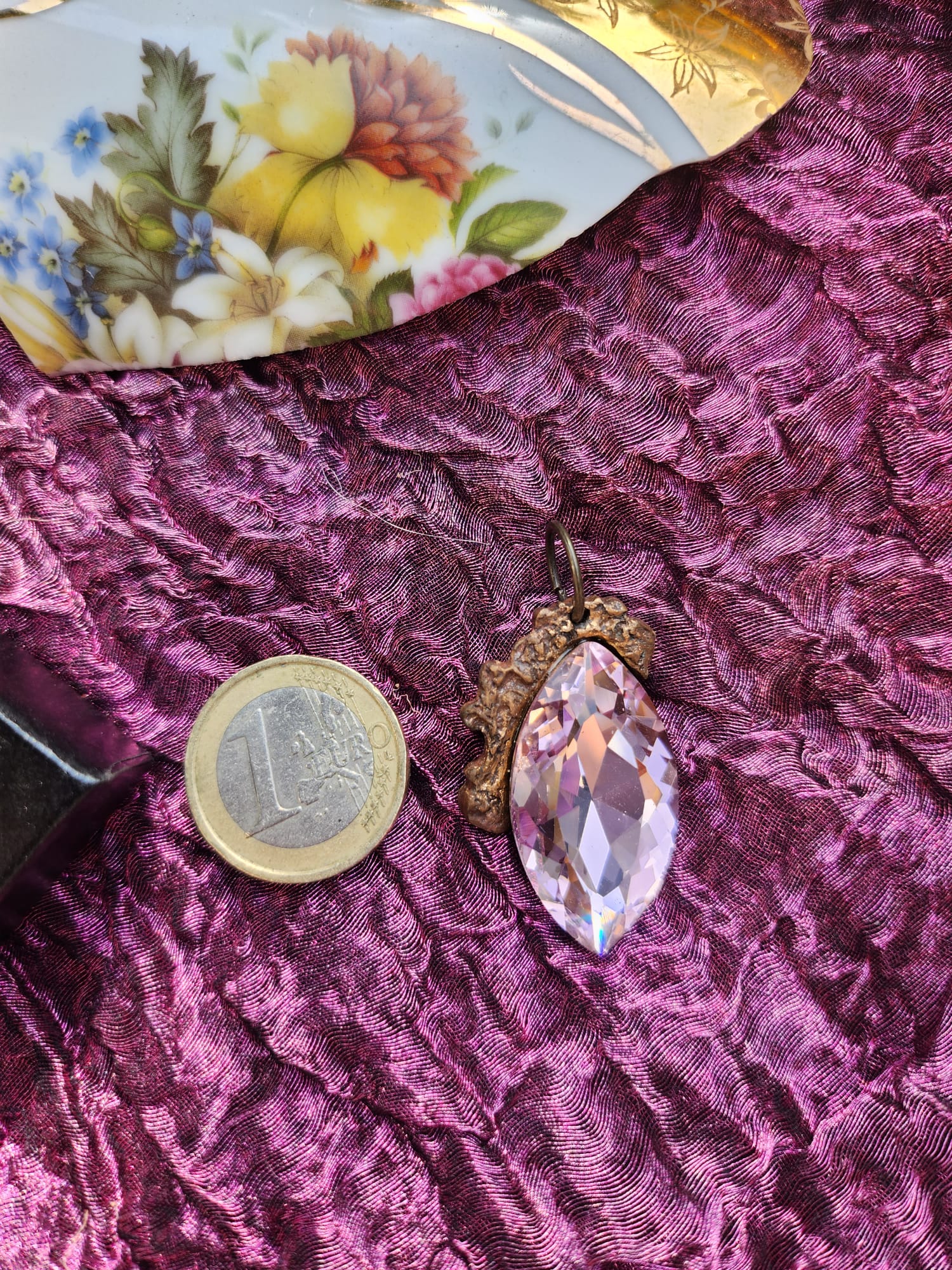 Mystic Baroque Collection – Handmade Bronze Pendant with Light Pink Crystal Navette