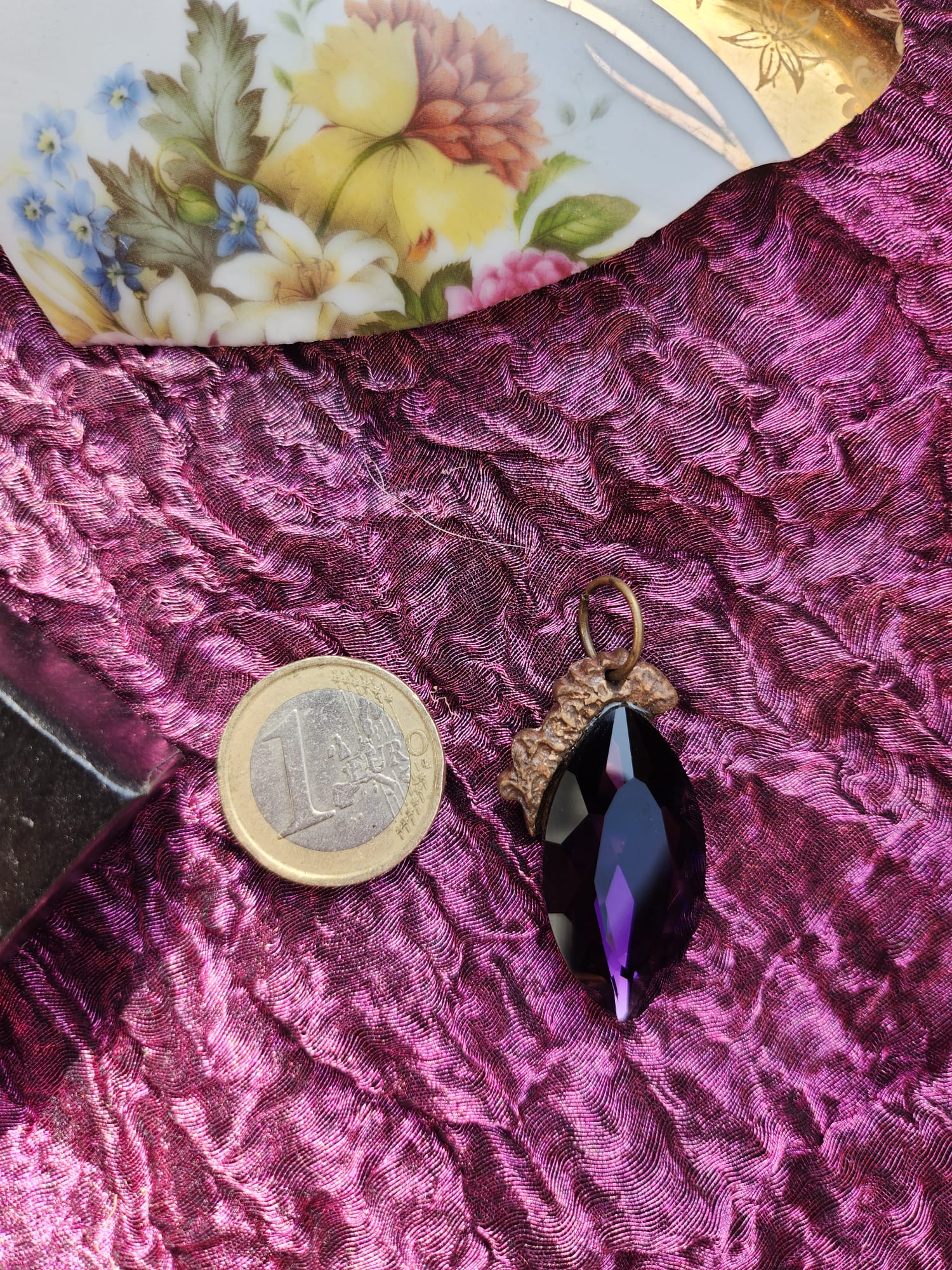 Mystic Baroque Collection – Handmade Bronze Pendant with Purple Crystal Navette
