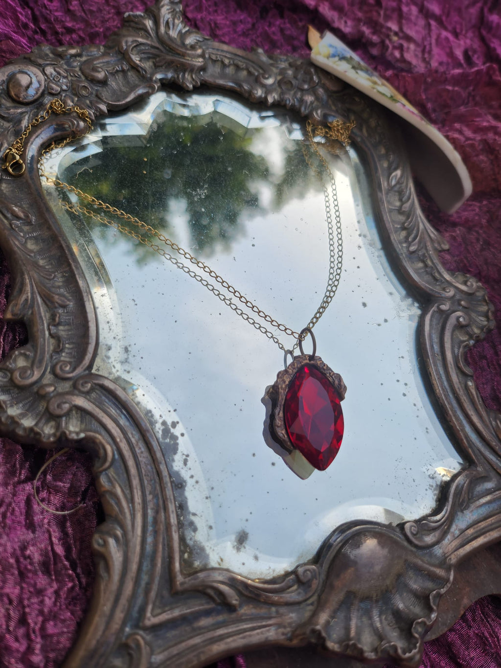 Mystic Marquise Pendant – Red Crystal Bronze Necklace – Passion Witch Jewelry Gift