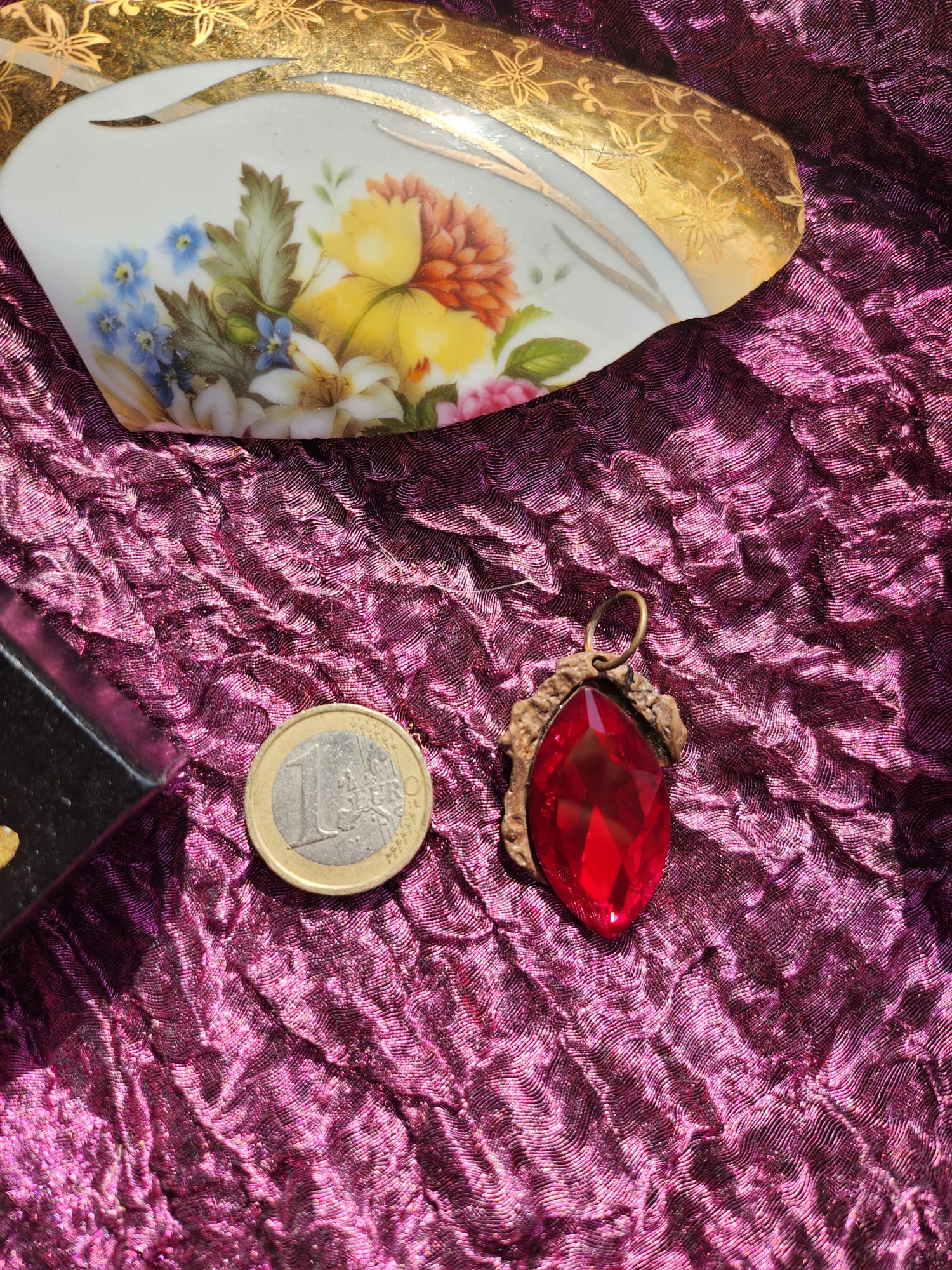 Mystic Baroque Collection – Handmade Bronze Pendant with Red Crystal Marquise-Cut