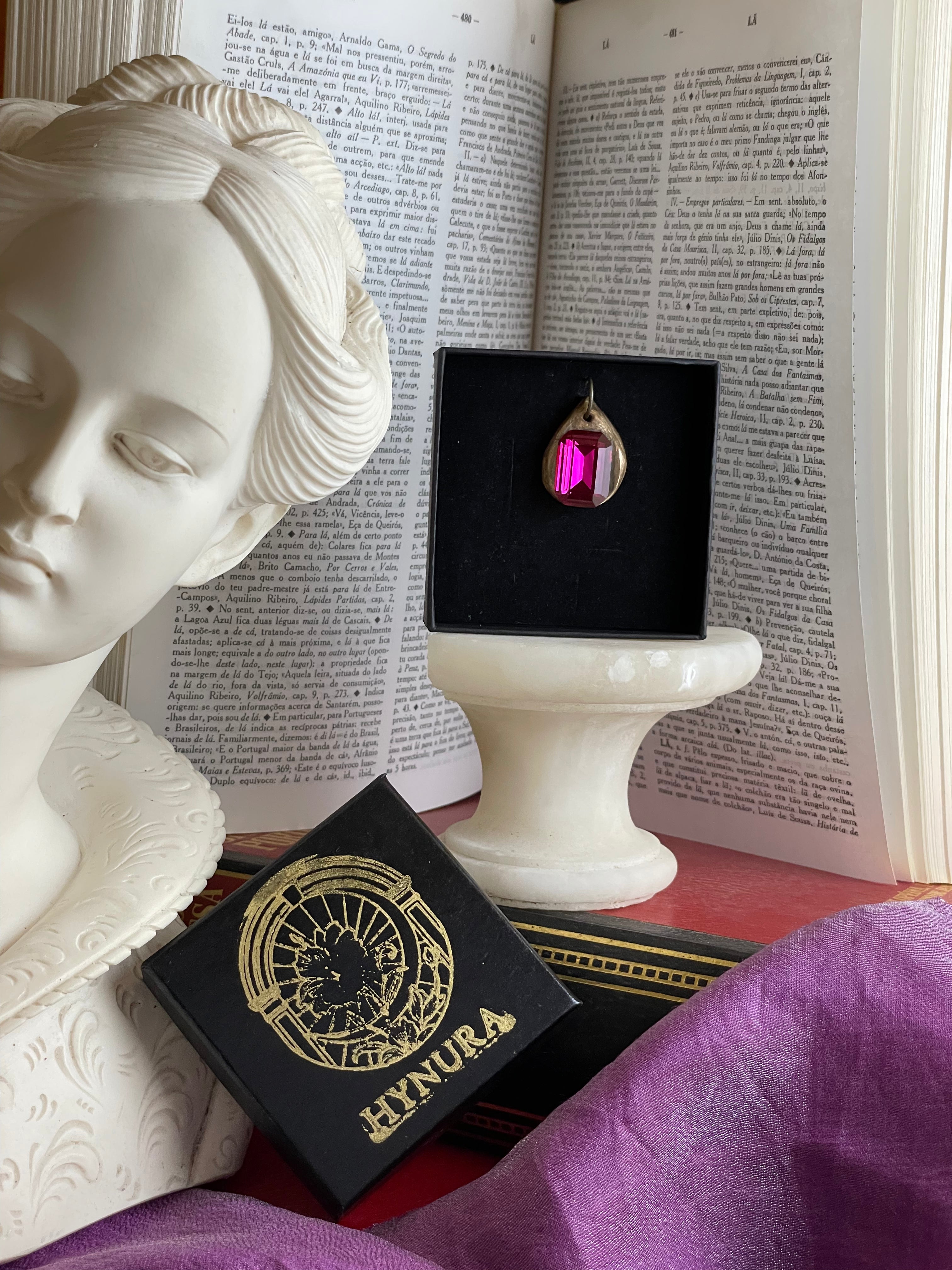 Handmade Bronze Pendant with Fuchsia Crystal
