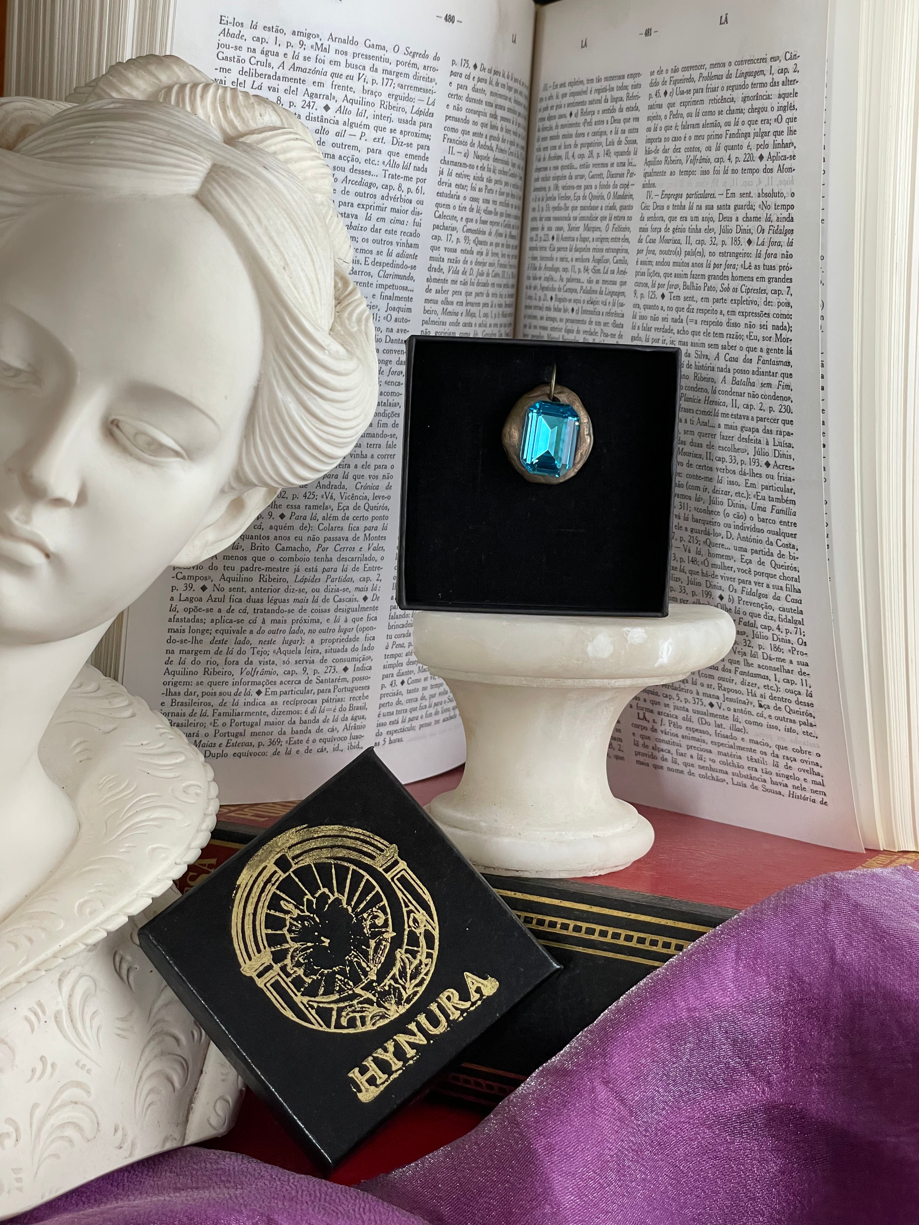 Handmade Bronze Pendant with Blue Crystal