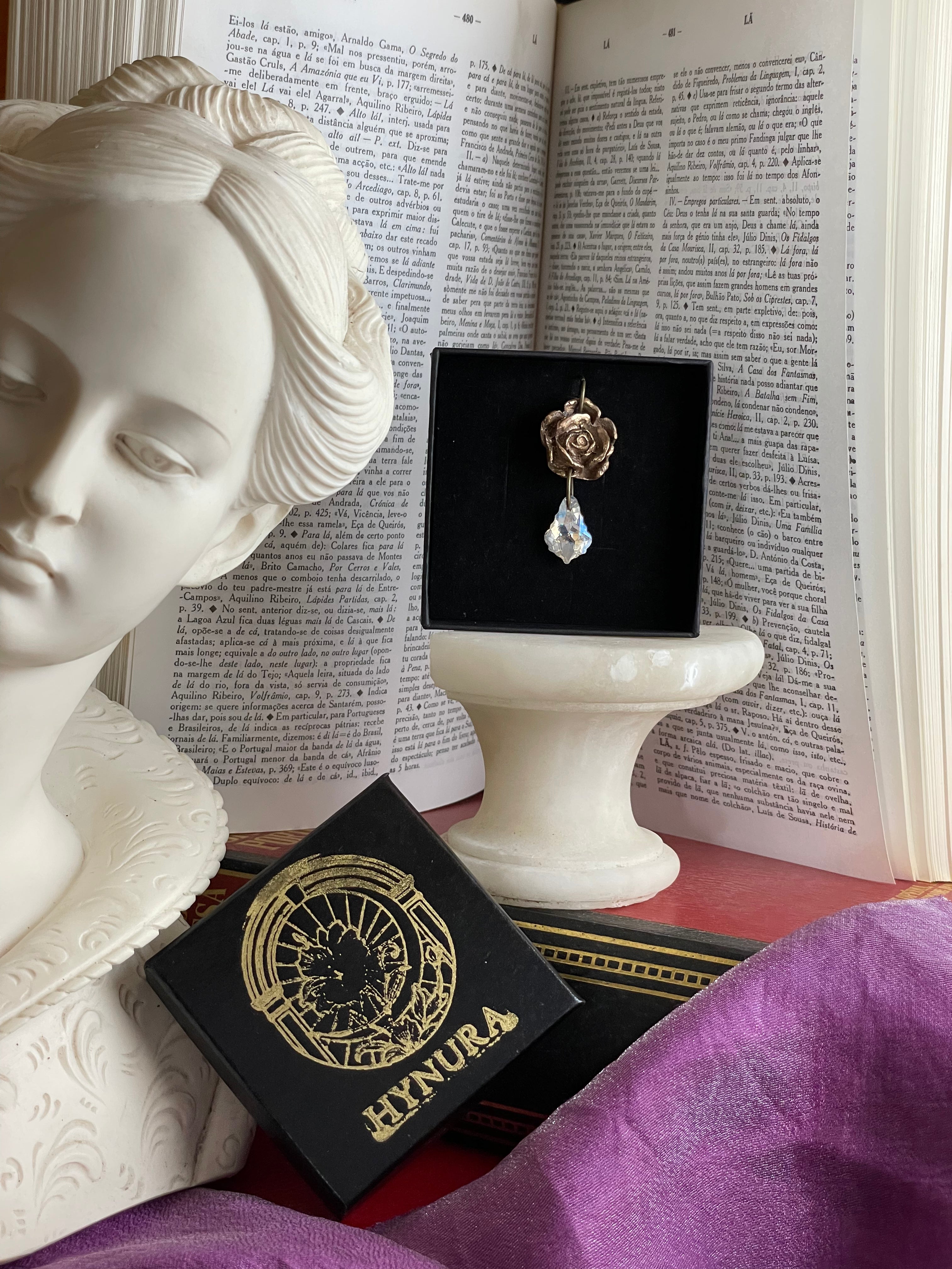 Rosarium Collection Collection - Handmade Bronze Rose Pendant with Opal Crystal