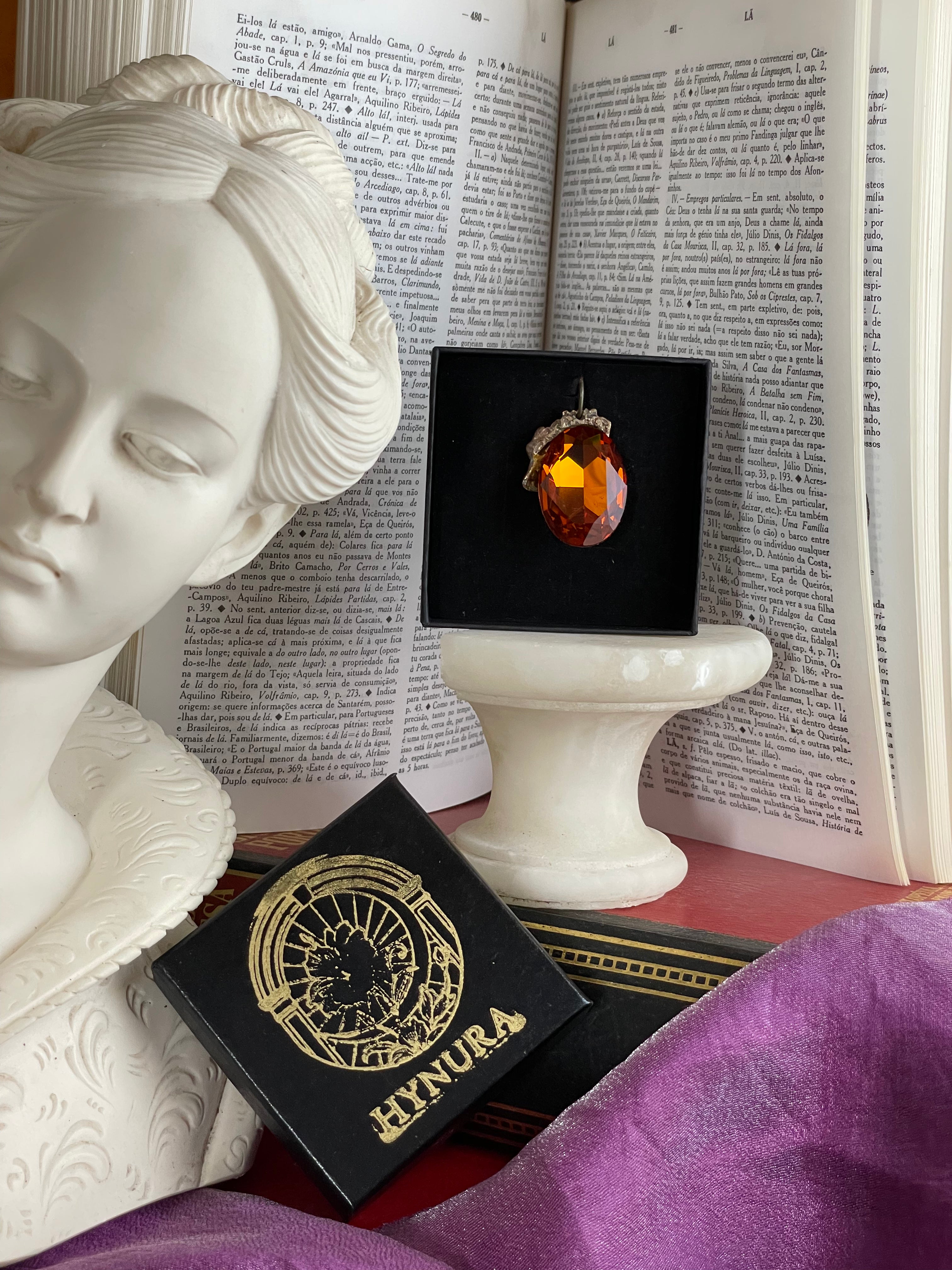 Mystic Baroque Collection – Handmade Bronze Pendant with Amber Oval Crystal