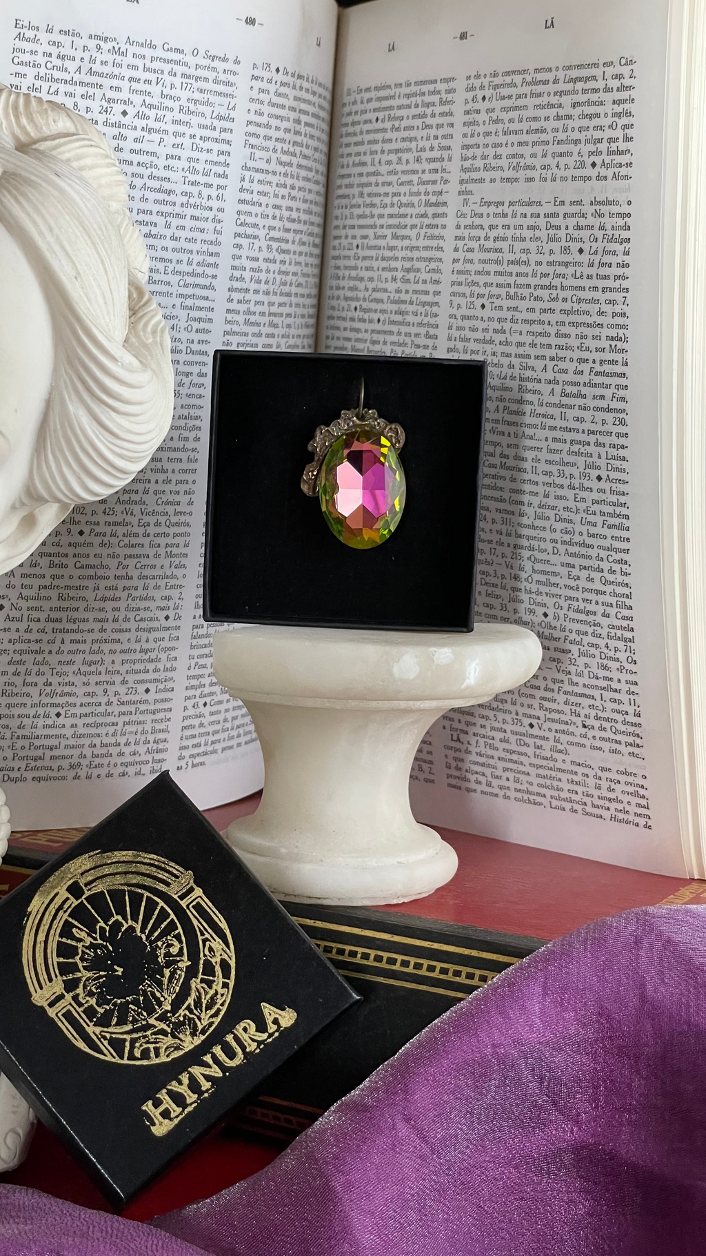 Mystic Baroque Collection – Handmade Bronze Pendant with Pink and Green Oval Crystal