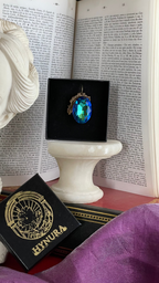 Mystic Baroque Collection – Handmade Bronze Pendant with Electric Blue Oval Crystal