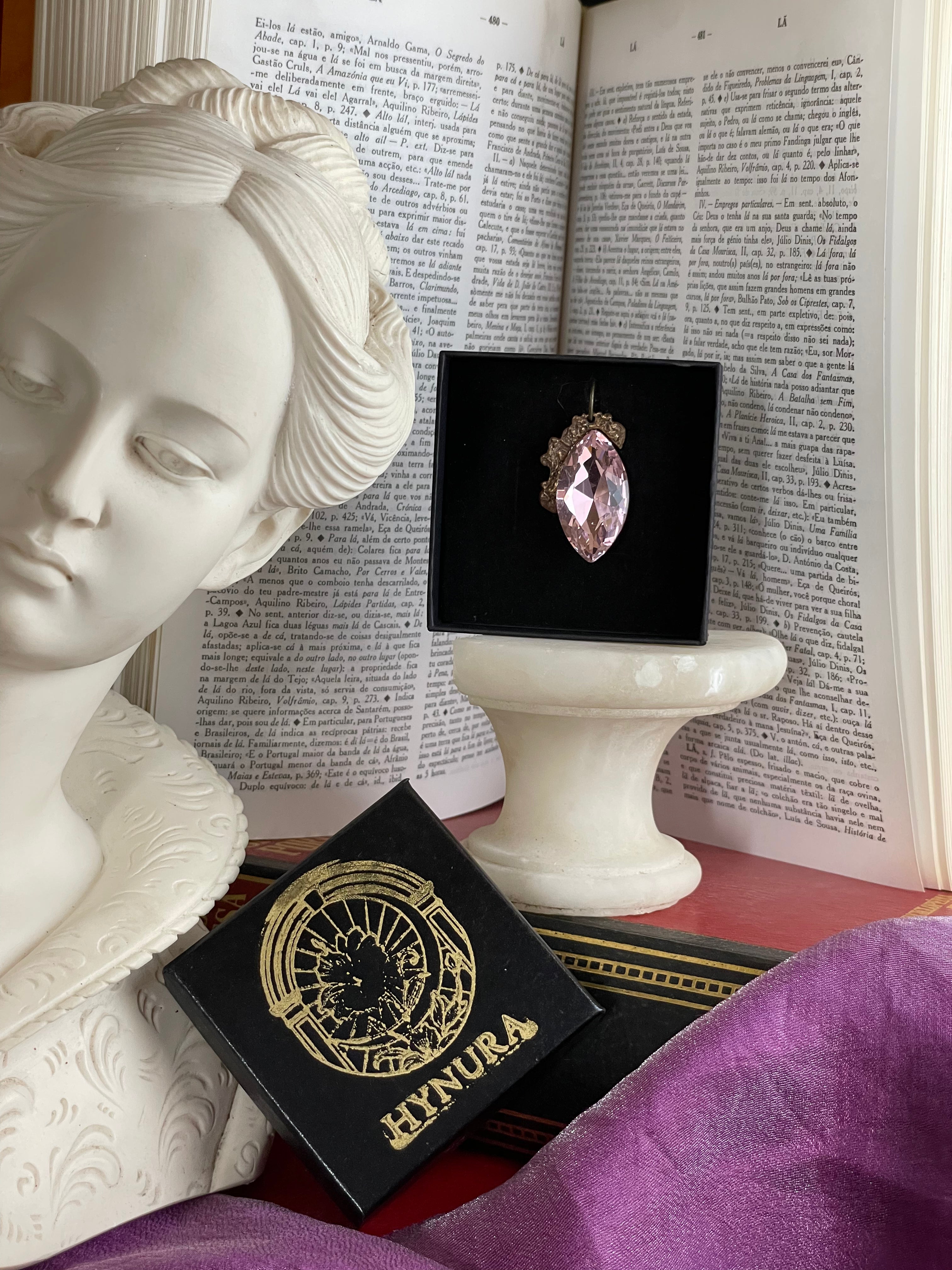Mystic Baroque Collection – Handmade Bronze Pendant with Light Pink Crystal Marquise-Cut