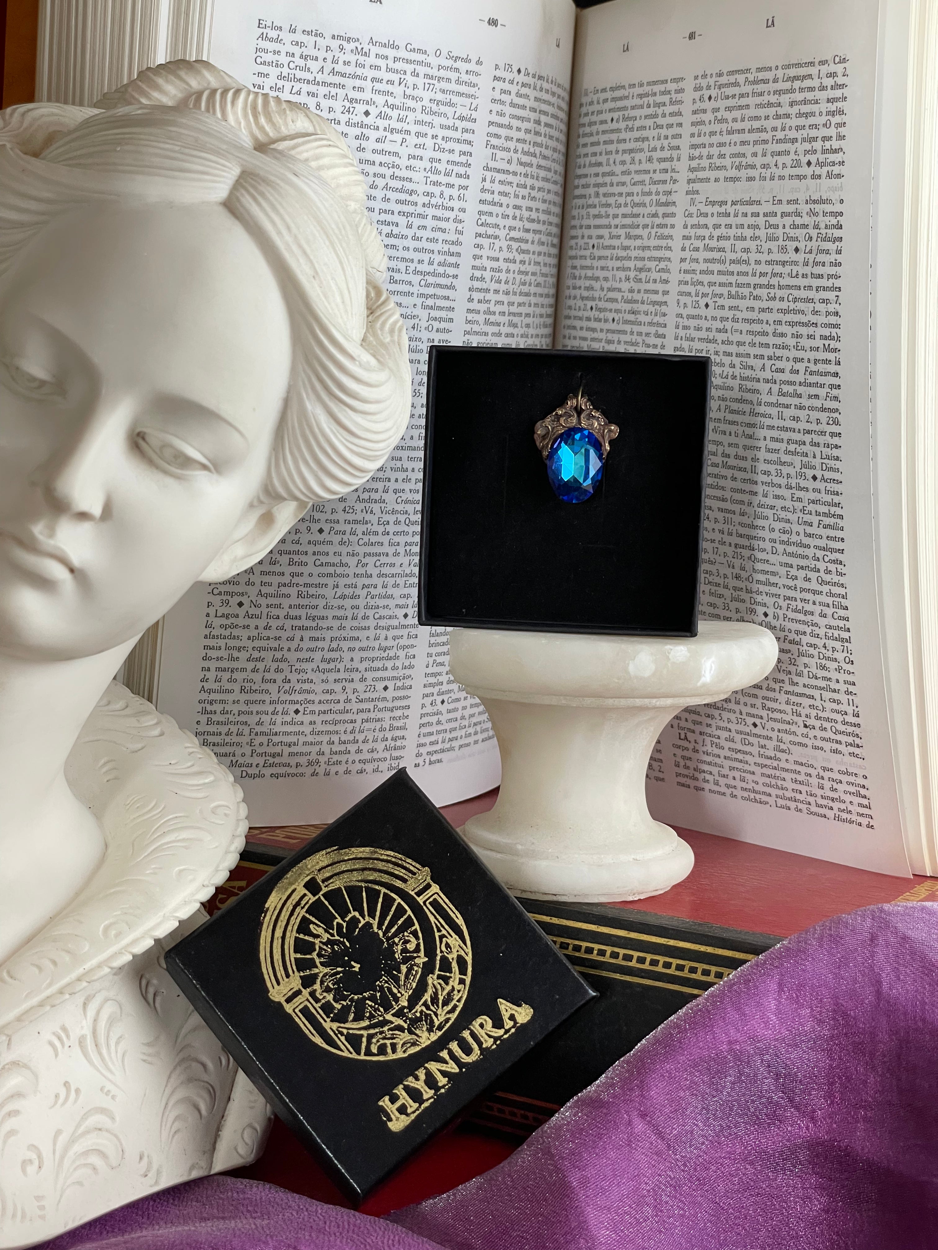 Arcane Resonance Collection – Handmade Bronze Pendant with Blue Oval Crystal