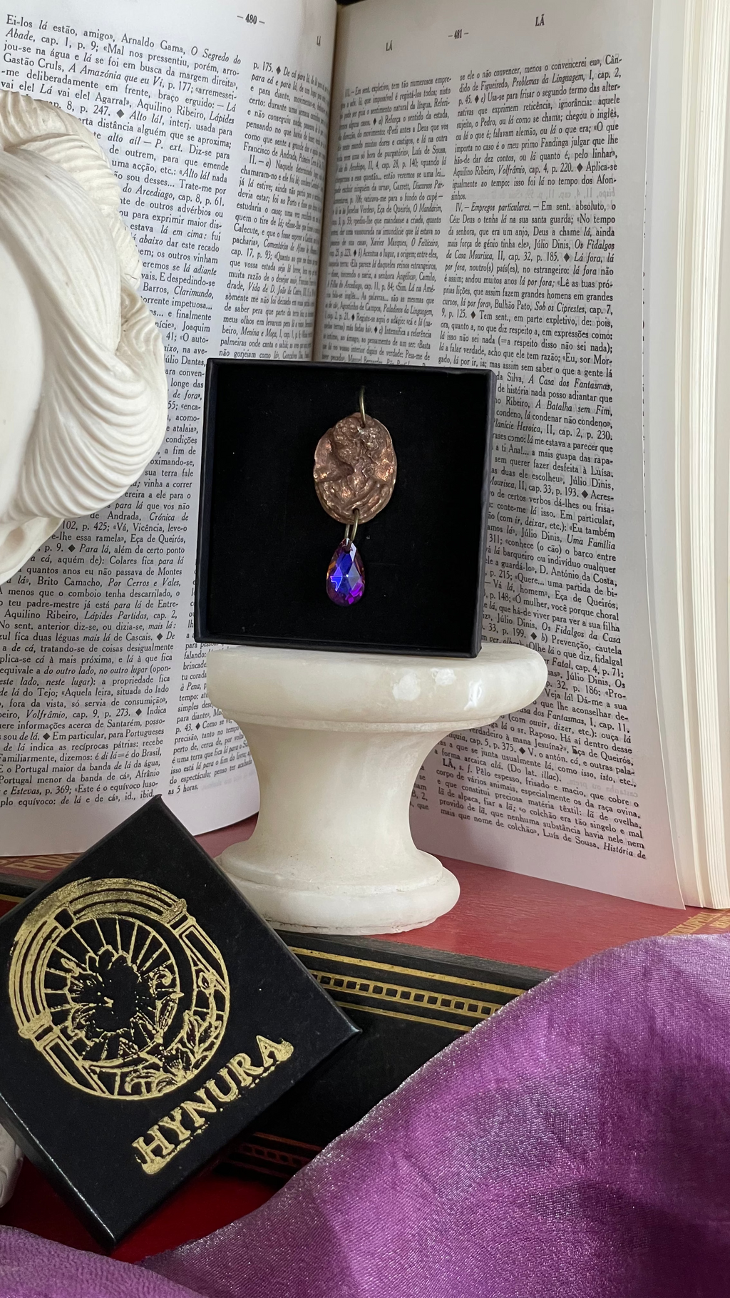 Handmade Roman Bronze Medallion with Fuchsia Crystal