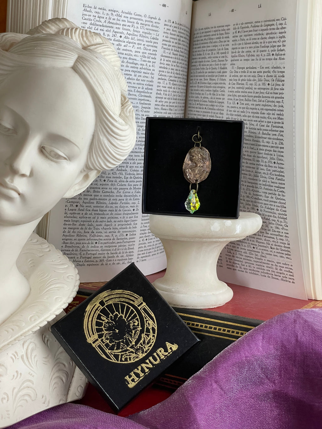 Handmade Roman Bronze Medallion with Iridescent Crystal