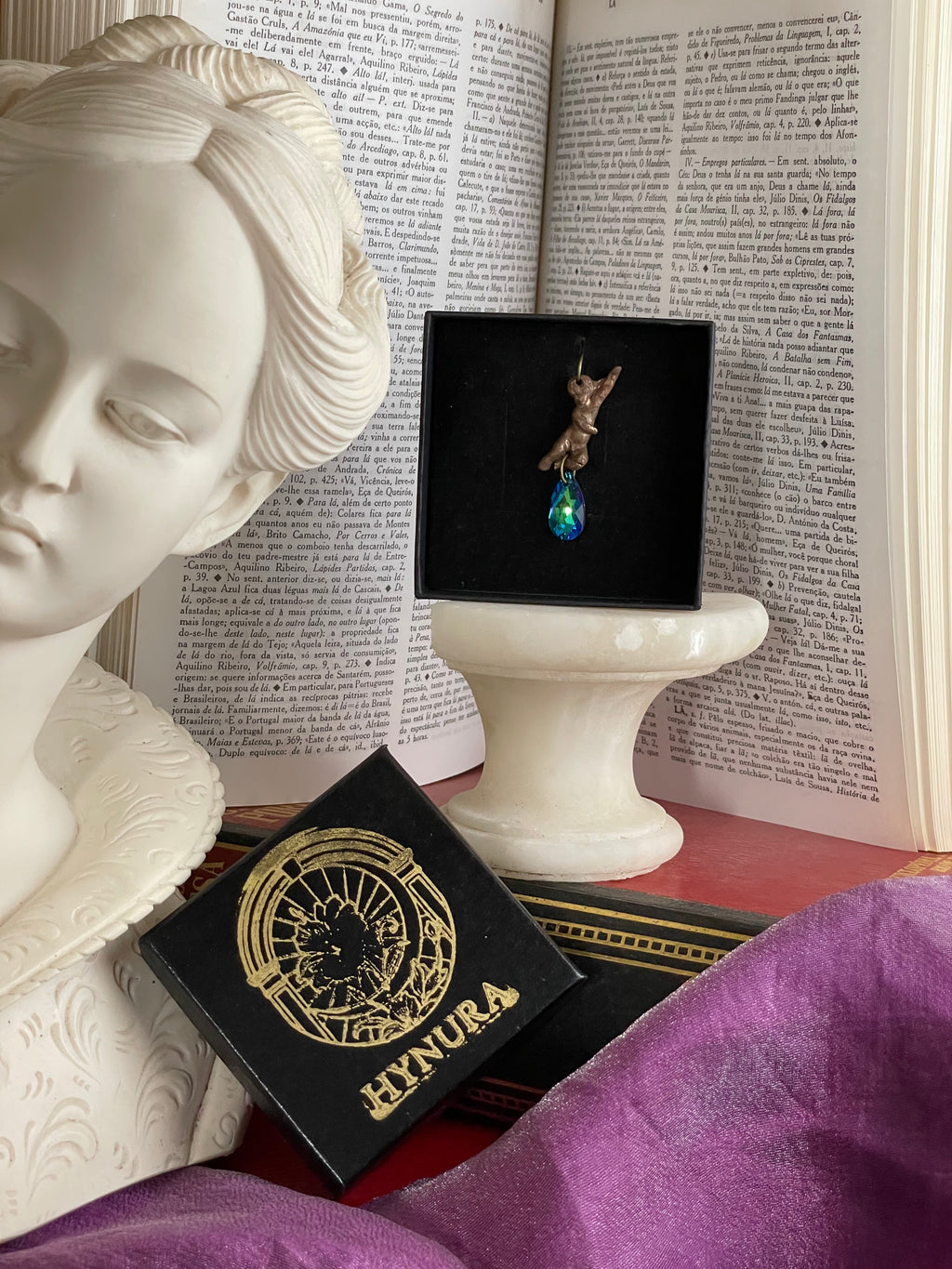 Echoes of Heaven Collection - Handmade Bronze Angel Pendant with Emerald Aurora Crystal