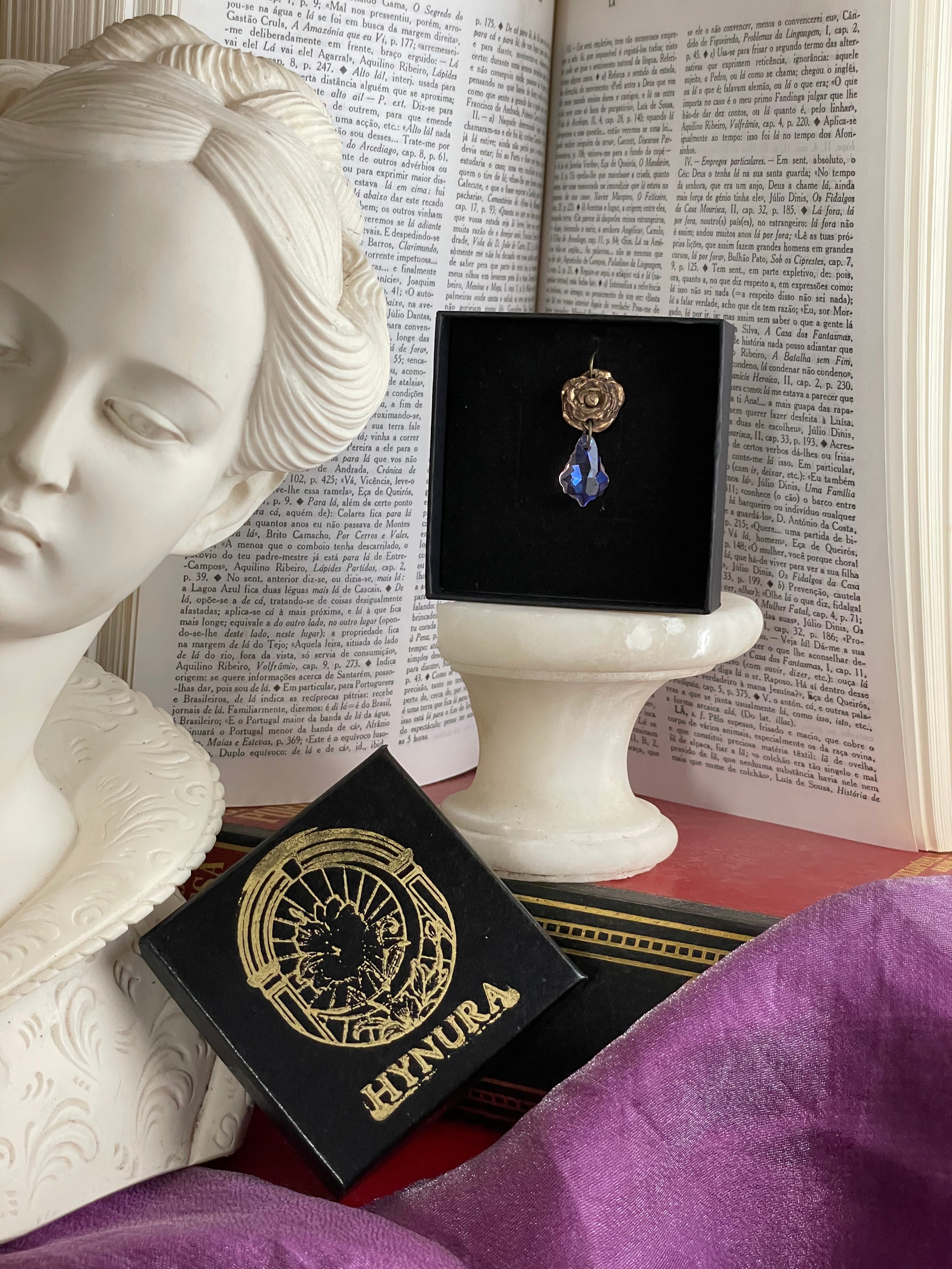 Rosarium Collection Collection - Handmade Bronze Rose Pendant with Pink Crystal