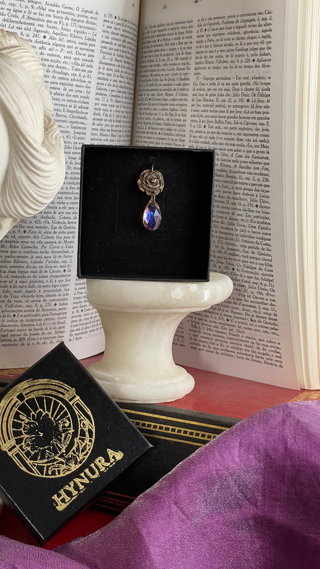 Rosarium Collection - Handmade Bronze Rose Pendant with Salmon Crystal