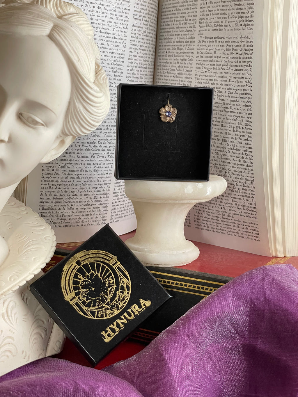 Eternal Bloom Collection – Handmade Bronze Flower Pendant with Tanzanite Crystal