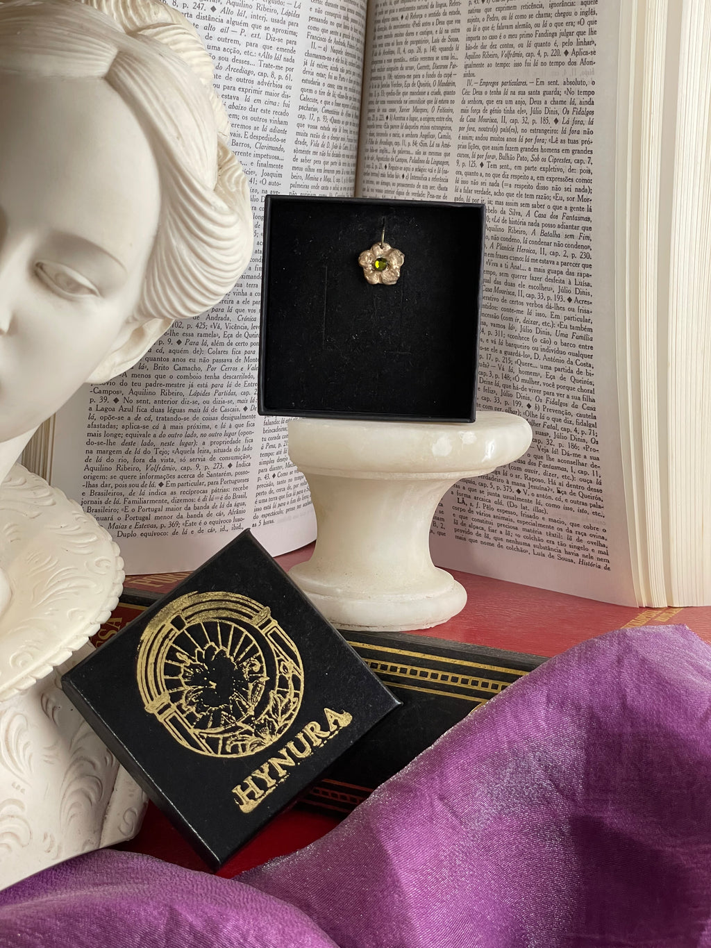 Eternal Bloom Collection – Handmade Bronze Flower Pendant with Green Crystal