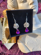 Fuchsia Crystal Silver Jewelry Set – Handmade 999 Fine Silver Rose Necklace + Earrings – Luxury Fairycore Gift – Artisan Fantasy Set