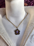 Flower Pendant Necklace – Bronze Cherry Blossom with Light Pink Crystal – Romantic Nature Jewelry – Handmade Gift for Her