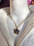 Flower Pendant Necklace – Bronze Cherry Blossom with Light Blue Crystal – Romantic Nature Jewelry – Handmade Gift for Her