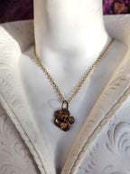 Flower Pendant Necklace – Bronze Cherry Blossom with Volcano Crystal – Romantic Nature Jewelry – Handmade Gift for Her