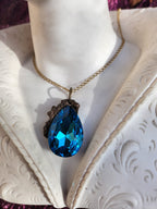 Teardrop Crystal Pendant – Royal Blue Bronze Necklace – Handmade Witchy Jewelry – Fairycore Gift for Her