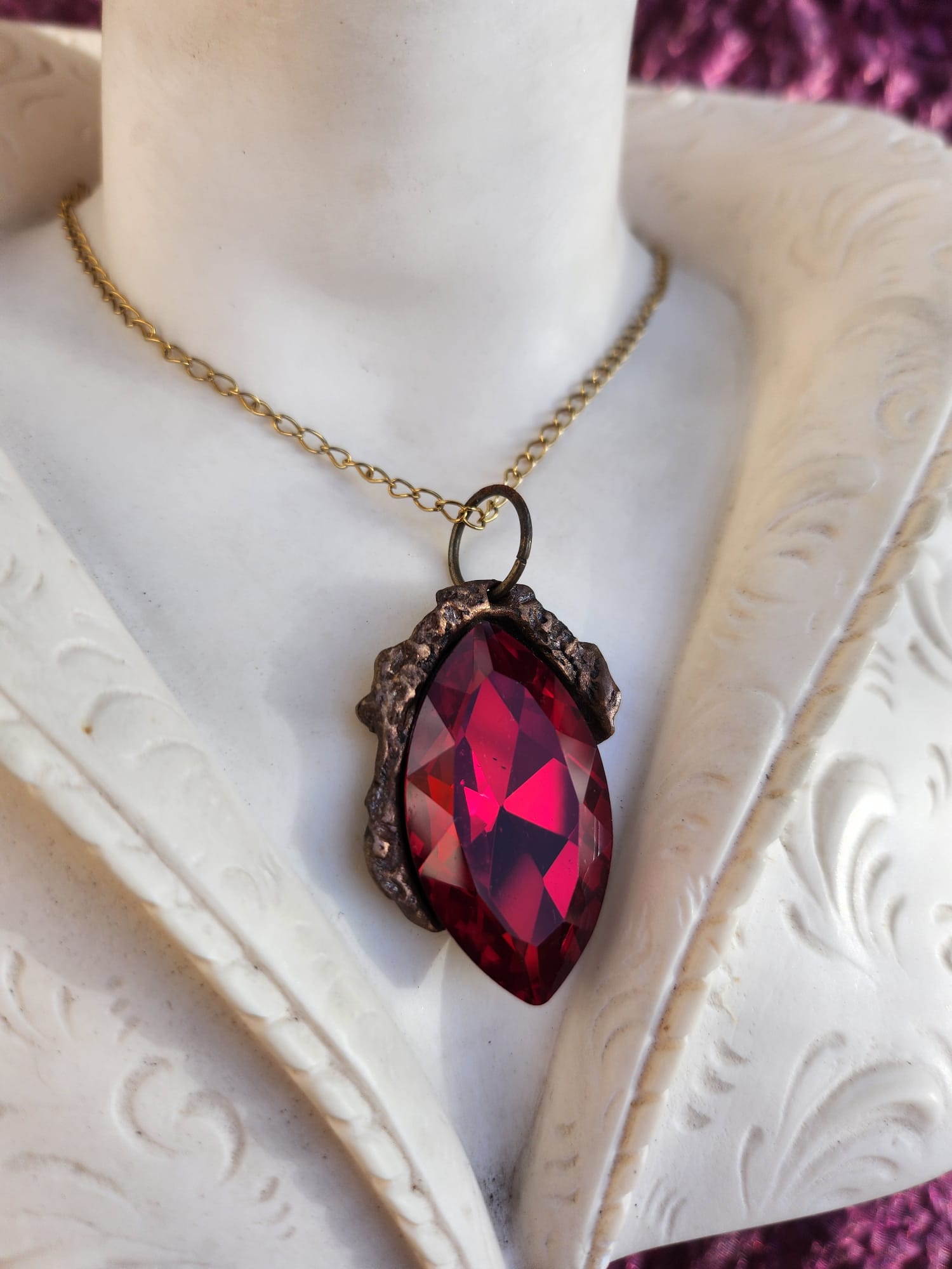 Mystic Marquise Pendant – Red Crystal Bronze Necklace – Passion Witch Jewelry Gift
