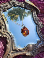 Emberlight Bronze Pendant – Large Amber Oval Crystal – Vintage Enchanted Jewelry - Handmade Oval Pendant – Colorful Fairycore Charm