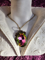 Sorcery Bloom Pendant – Watermelon Crystal in Bronze – Vintage Enchanted Jewelry - Handmade Oval Pendant – Colorful Fairycore Charm