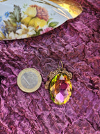 Sorcery Bloom Pendant – Watermelon Crystal in Bronze – Vintage Enchanted Jewelry - Handmade Oval Pendant – Colorful Fairycore Charm